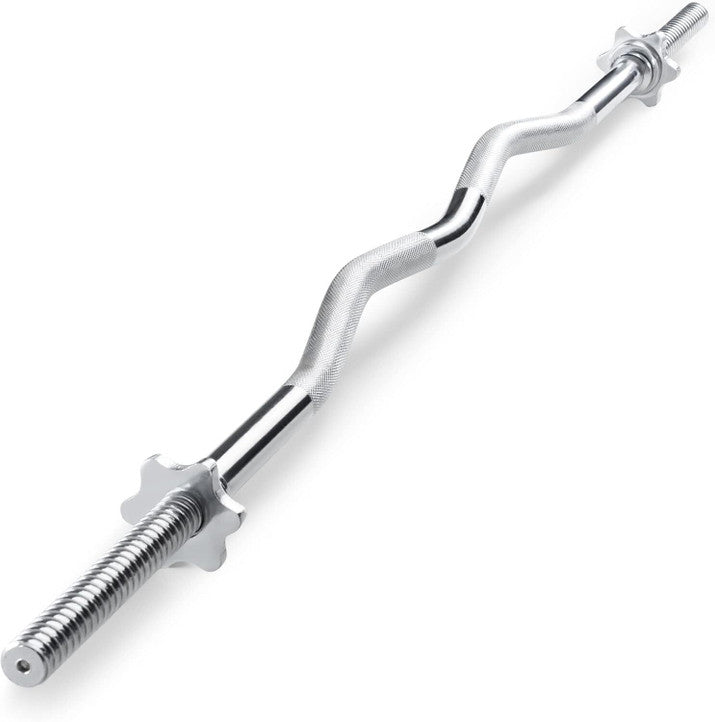 4FT Curl Barbell Rod (25mm) with Star Nut Lock | Solid Steel Bar for Bicep & Tricep Training (Silver)