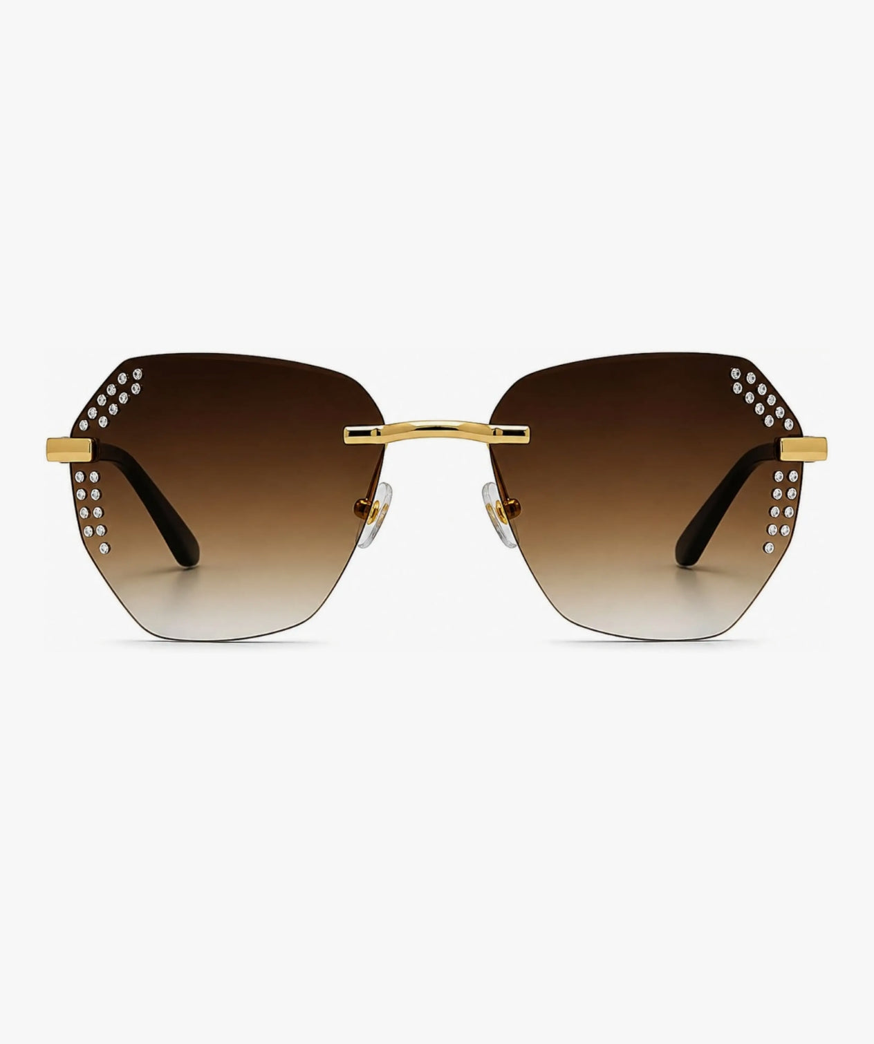 Women’s Rimless Square Sunglasses with Crystal Detailing | UV Protection