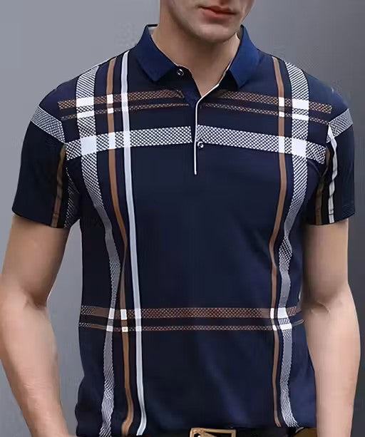 GESPO Men's Checked Polo Navy Blue Tshirts