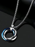 Three-Ring Pendant Stainless Steel Necklace with Box Chain | Cubic Zirconia Pendant Set