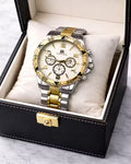 Men’s Analog Chronograph Watch | Gold & Silver Stainless Steel Strap | White Dial | Luxury Designer Watch for Men