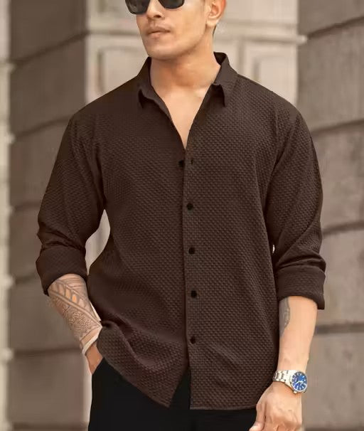 knitted fabric Structured Regular Fit Full Sleeves Shirt