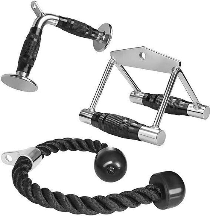 LAT Pull Down Attachment Combo (V-Bar Handle + Triceps Rope) | Cable Machine Accessories for Back & Arm Workout